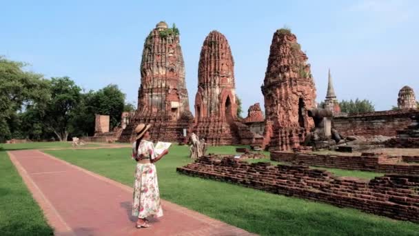 Ayutthaya Tailandia Wat Mahathat Templo Stupa Pagoda Ruinas Mañana Ayyuthaya — Vídeos de Stock