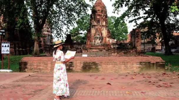 Аюттхая Таиланд Ват Махатхат Храм Ступа Пагода Руины Утром Аютхая — стоковое видео