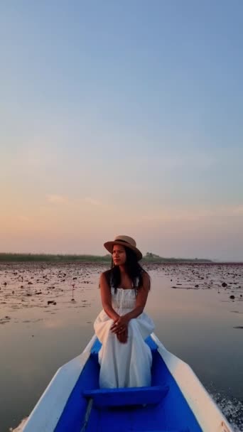 Moře Červeného Lotosu Lake Nong Harn Udon Thani Thajsko Thajská — Stock video
