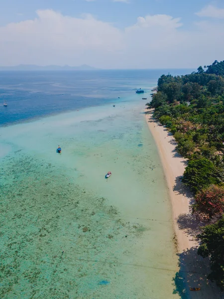 Widok Lotu Ptaka Koh Kradan Tropikalna Wyspa Palmami Miękki Biały — Zdjęcie stockowe