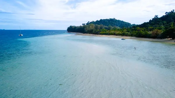 Widok Lotu Ptaka Koh Kradan Tropikalna Wyspa Palmami Miękki Biały — Zdjęcie stockowe