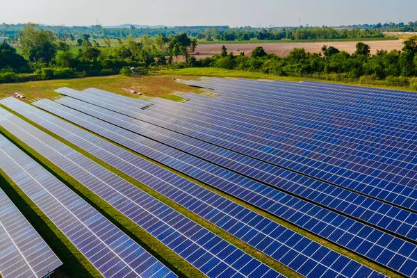 Blue Solar Panels System Power Generators Sun Energy Transition Chonburi — Stock Photo, Image