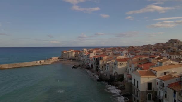 Cefalu Bei Sonnenuntergang Mittelalterliches Dorf Auf Der Insel Sizilien Provinz — Stockvideo