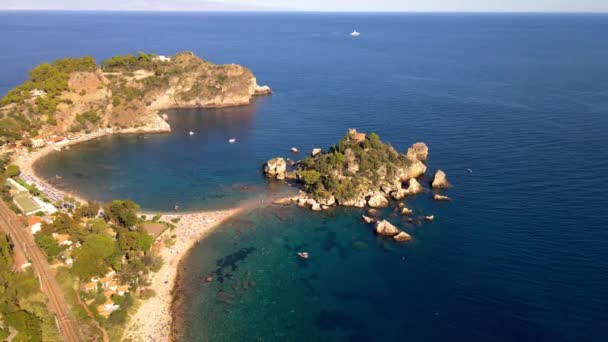 Isola Bella Beach Taormina Sicilia Island Italia Vista Aérea Isla — Vídeos de Stock
