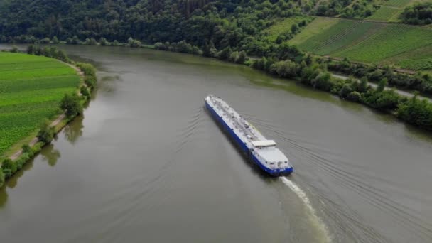 Transporte Gás Barco Navegação Interior Sobre Rio Mosel Alemanha Transporte — Vídeo de Stock