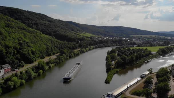 Transporte Gas Por Barco Navegación Interior Sobre Río Mosel Alemania — Vídeo de stock