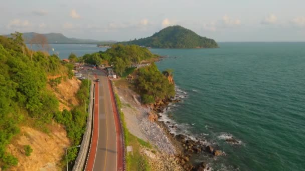 Mar Cielo Montañas Carretera Costera Alrededor Del Golfo Tailandia Noen — Vídeo de stock