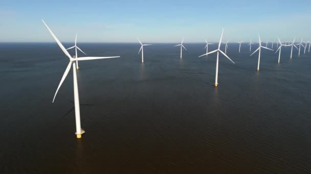 Windmill Park Ocean Drone Aerial View Windmill Turbines Generating Green — Stock Video