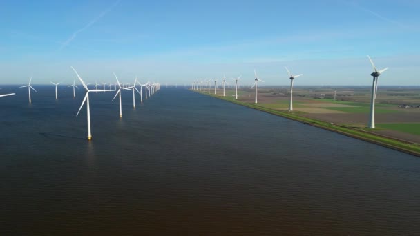 Windmolenpark Oceaan Drone Antenne Van Windmolens Die Elektriciteit Opwekken Windmolens — Stockvideo