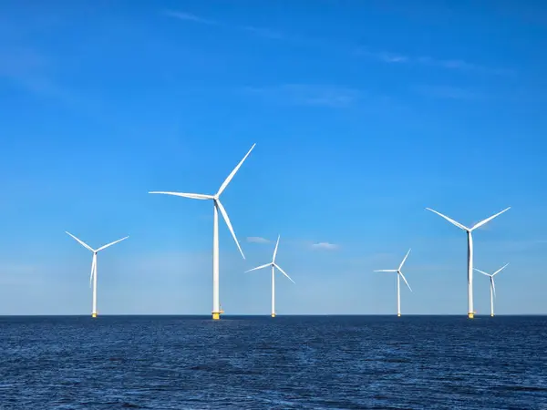 Вітряний Парк Океані Вид Вітряні Турбіни Генерують Зелену Енергію Електрично — стокове фото