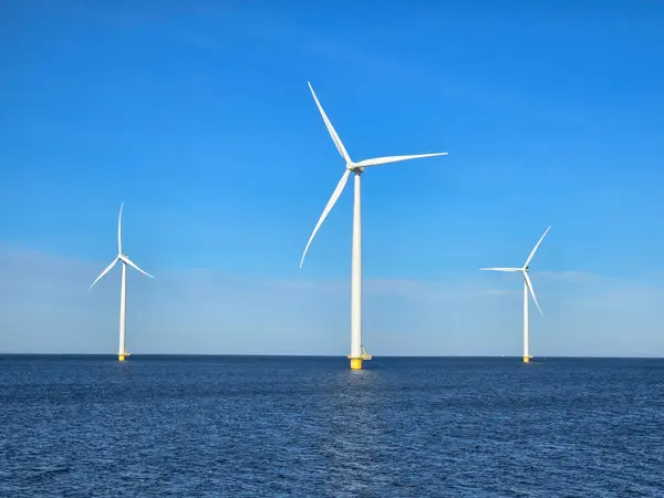 Ветряная Мельница Парка Океане Вид Ветряных Мельниц Голландской Дамбе Генерирующих — стоковое фото