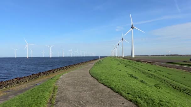 Windmill Park Noordoostpolder Nizozemsko Letecký Pohled Větrné Turbíny Které Elektricky — Stock video