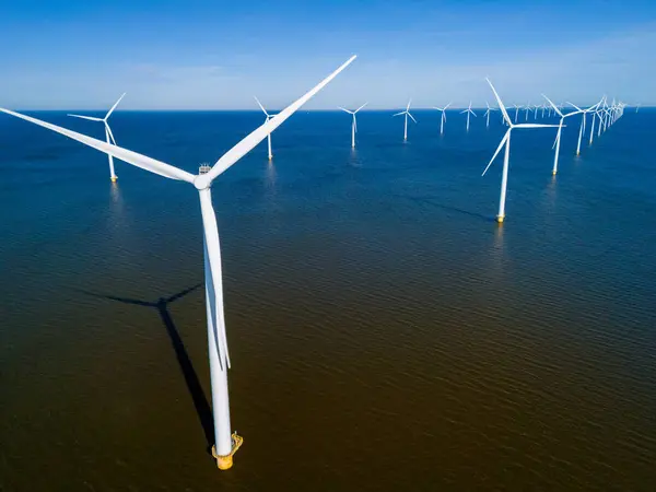 Group Wind Turbines Majestically Spin Ocean Harnessing Power Wind Generate — Stock Photo, Image