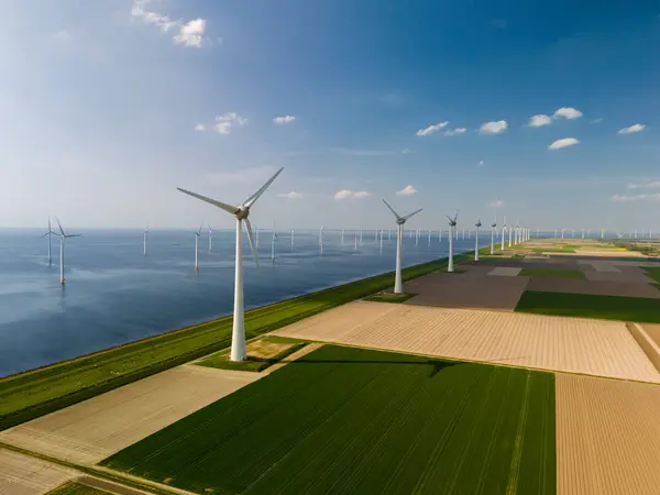 Mesmerizing Aerial View Captures Wind Farm Ocean Netherlands Flevoland Majestic — Stock Photo, Image