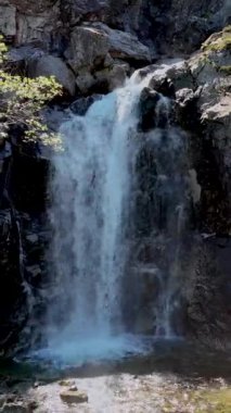 Lysefjord 'da Lysebotn Norveç yakınlarındaki şelalede güneşli bir yaz günü