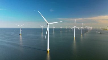 Bu hava manzarası, Hollanda 'nın düz arazisinde sayısız rüzgar türbini sergiliyor ve ülkenin yenilenebilir enerjiye olan bağlılığını ve herkes için sürdürülebilir bir geleceği vurguluyor.