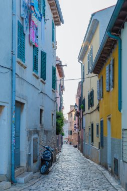 Rovinj 'de, pastel renkli binalar ve büyüleyici detaylarla dolu dar bir kaldırım geçidinde dolaş. Yumuşak sabah ışığı bu güzel sahil kasabasının tuhaf atmosferini güçlendiriyor..