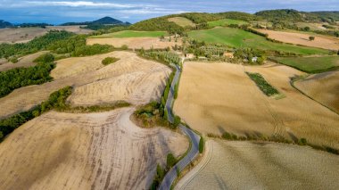 Tuscany 'nin göbeğinde yuvarlanan tepeler ve uçsuz bucaksız altın tarlalar dolambaçlı bir yol ile süslenmişti. Tuhaf çiftlik evleri, bölgenin cazibesini yansıtarak yemyeşil bitki örtüsünü gözetliyor..