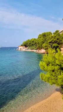 Güneşli bir gökyüzünün altında yumuşak dalgaların altın kumlarla buluştuğu sakin sahil kenarındaki gizlenme yerinin çarpıcı güzelliğini keşfedin. Bereketli ağaçlar, Amalfi İtalya 'sını rahatlatan cennet manzarasını çerçeveletiyor.