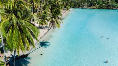 Sıcak güneş ışığı ve nazik dalgalar Koh Kood 'da sakin bir atmosfer yaratıyor, canlı palmiyelerin kıyıya çizdiği yerde. Ziyaretçiler turkuaz sularda yüzmeyi ve kumlu sahilde dinlenmeyi severler..