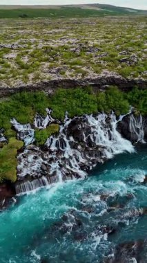 Barnafoss ve Hraunfossar 'ın eşsiz lav oluşumlarının üzerinden akan suların nefes kesici güzelliğini keşfedin. Yeşilliklerle çevrili bu yer İzlanda 'nın doğal harikalarını sergiliyor..