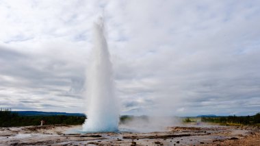 Strokkur Gayzer 'in güçlü patlamasını yaşayın, İzlanda' nın göz kamaştırıcı manzarasının ortasında havaya su fırlatın. Bu doğa harikası tekrar eden patlamalarıyla ziyaretçileri büyülüyor..