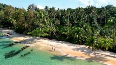 Tayland 'daki Koh Kood Adası' nın yumuşak kumlu sahillerinde, bereketli palmiye ağaçları ve berrak turkuaz sularıyla çevrili iki kişi huzur içinde geziniyor. Mükemmel bir tropikal kaçış bekliyor..