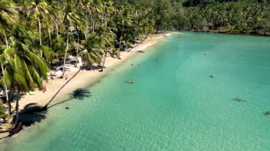 Experience the serene beauty of Koh Kood, Thailand, where clear turquoise waters meet golden sandy beaches. Lush palm trees and gentle waves create a peaceful getaway for relaxation and adventure.