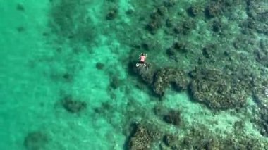 Swimmer enjoy the clear turquoise waters of Koh Kood Island, Thailand, as they dive into a world of colorful marine life and stunning coral formations while snorkeling