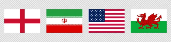 Flaga Narodowa Ustawiona Anglia Iran Walia Stany Zjednoczone — Wektor stockowy