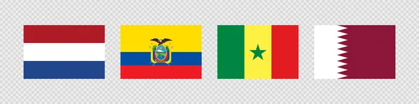 Государственный Флаг Установлен Нидерланды Эквадор Сенегал Катар — стоковый вектор