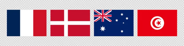 Nationale Vlag Ingesteld Frankrijk Denemarken Australië Tunesië — Stockvector