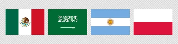 National Flag Set Mexico Argentina Saudi Arabia Poland — Stock Vector