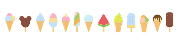 アイスクリームアイコンセットメニュー 夏の食べ物 — ストックベクタ