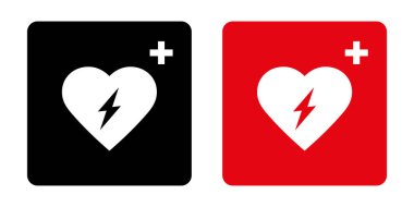 AED otomatik dış defibrilatör simgesi kalp ve flaş