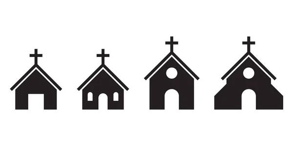 Conjunto Iconos Silueta Iglesia Colores Blanco Negro — Vector de stock