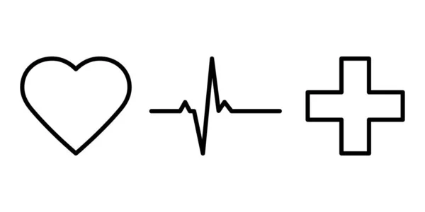 Ícones Linha Médica Batimento Cardíaco Coração Estilo Cross Line — Vetor de Stock