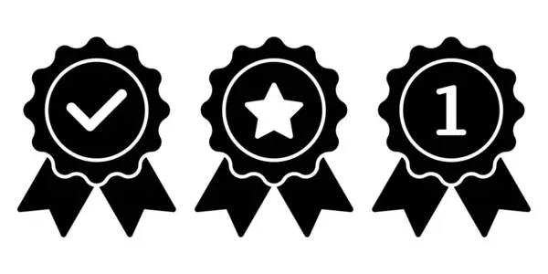 Odznaka Wstążkami Rozetą Medalem Jakością Zestawem Zwycięskich Ikon — Wektor stockowy