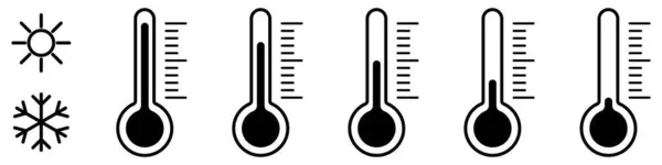 Температура Холодная Горячая Иконки Термометра Солнцем Снежинкой — стоковый вектор