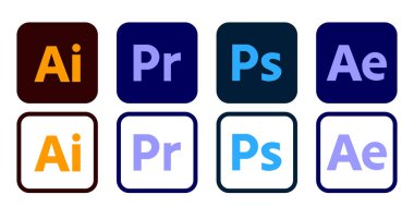 Illustrator, Premier pro, Photoshop, After Effects. Adobe ürünleri logo simgesi seti