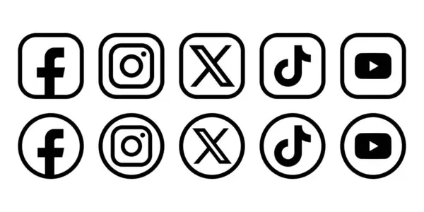 Facebook, Instagram, X, Tik-Tok, Youtube. Sosyal medya logo simgeleri.