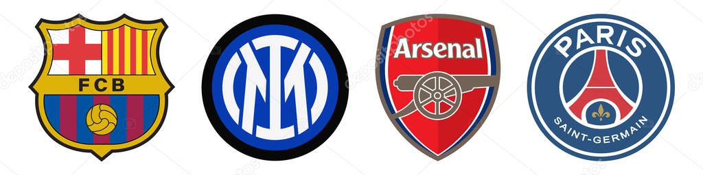 Barcelona, Internazionale, Arsenal, Psg. Top europe soccer teams.