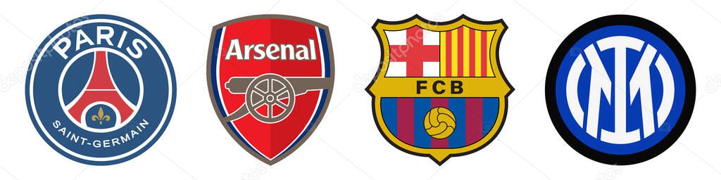 Barcelona, Internazionale, Arsenal, Psg. Top europe soccer teams.