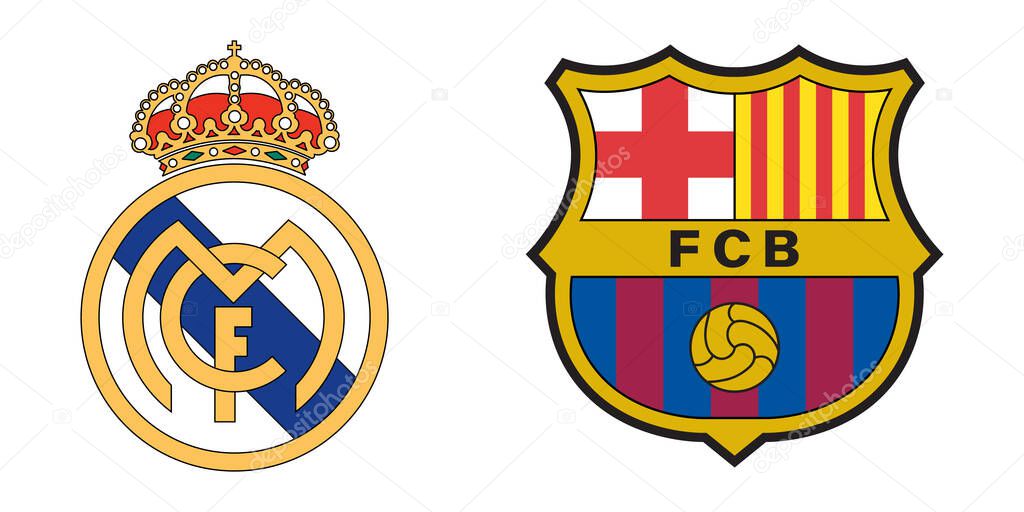 Barcelona with vs Real Madrid soccer clubs logo