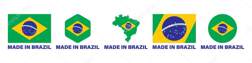 Made in Brazil flag stickers icon set