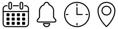 Takvim, bildirim, konum, zaman simgesi seti