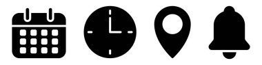 Takvim, bildirim, konum, zaman simgesi seti