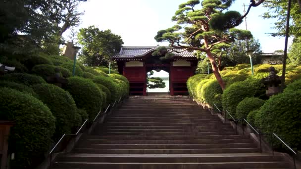 Passos Pedra Que Levam Antigo Portão Templo Budista Gokokuji Marco — Vídeo de Stock