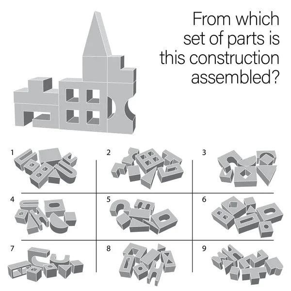 Find Which Set Parts Construction Assembled Task Attentiveness Vector Illustration — Stock Vector