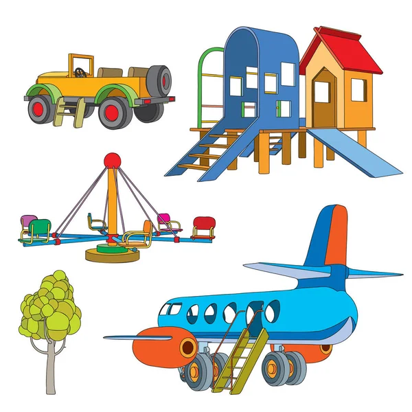 Set Objects Children Playground Vector Illustration Isolated White Background — Stock Vector